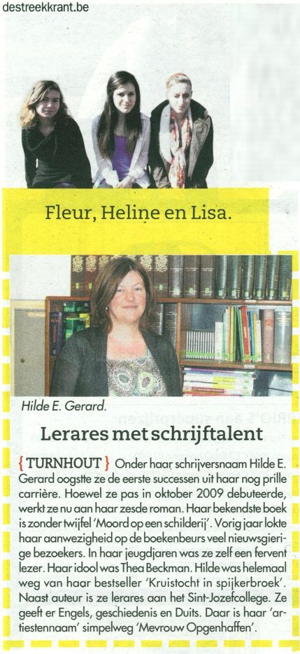 Hilde E. Gerard voorgesteld door leerlingen van het Sint-Jozefcollege, Turnhout, in De Streekkrant van 4 mei 2011 op pagina 23