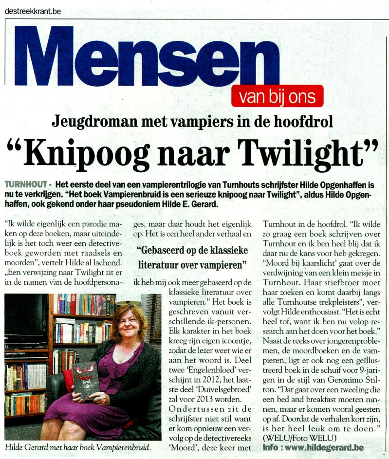 Hilde E. Gerard met 'Vampierenbruid' in De Streekkrant van 24 augustus 2011 op pagina 7